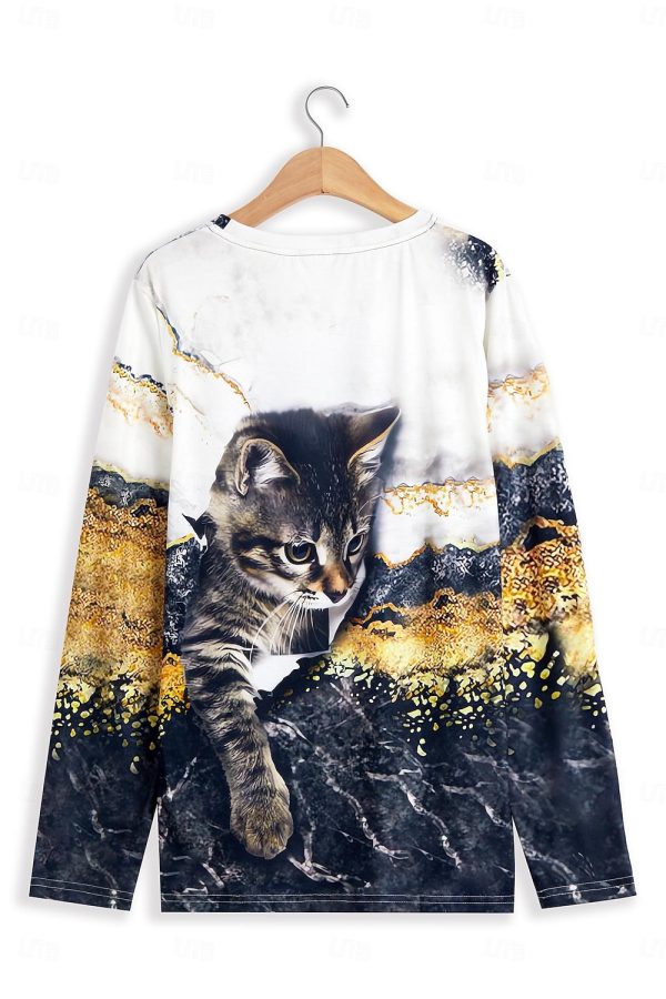 Cat Print Fashion Long Sleeve Tee - Image 3