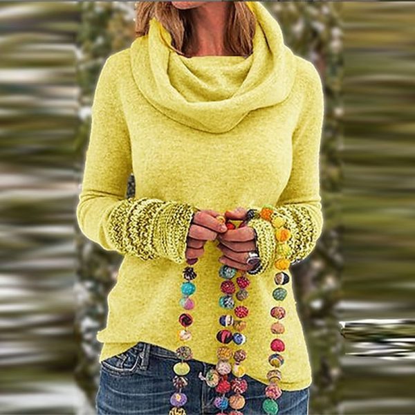 Turtleneck Ribbed Knit Sweater Black & Yellow Soft Knitwear - Image 6