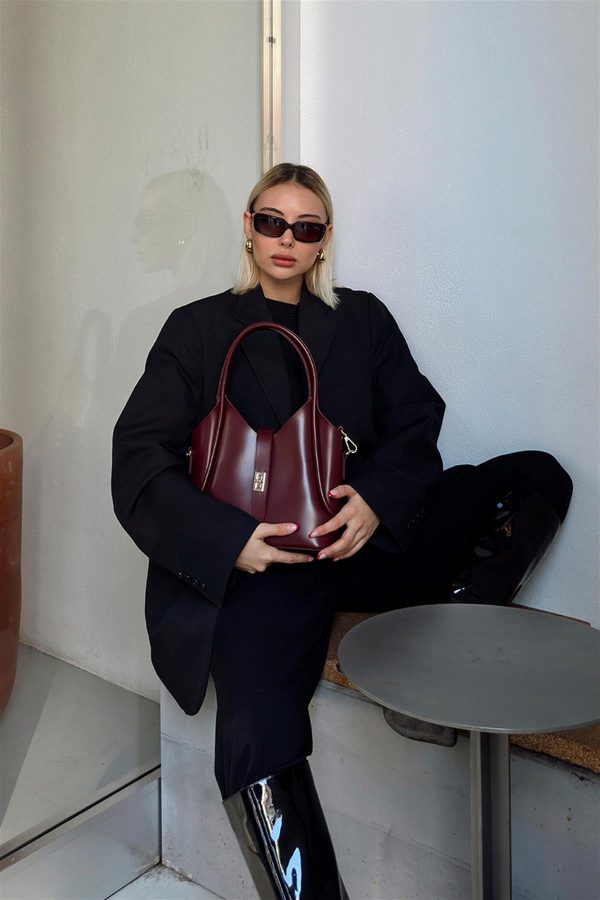 Elegant Burgundy Faux Leather Handbag - Image 7