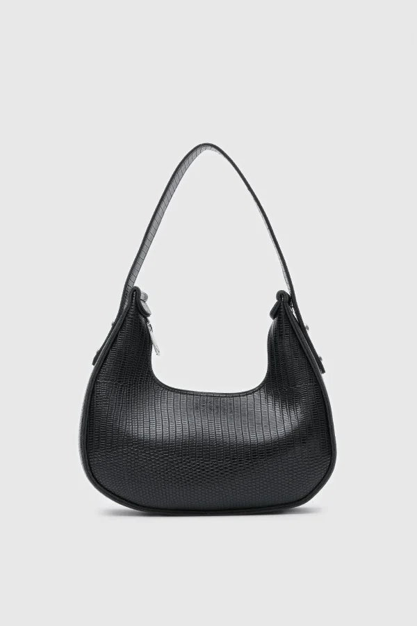 Elegant Black Textured Shoulder Bag - Image 2
