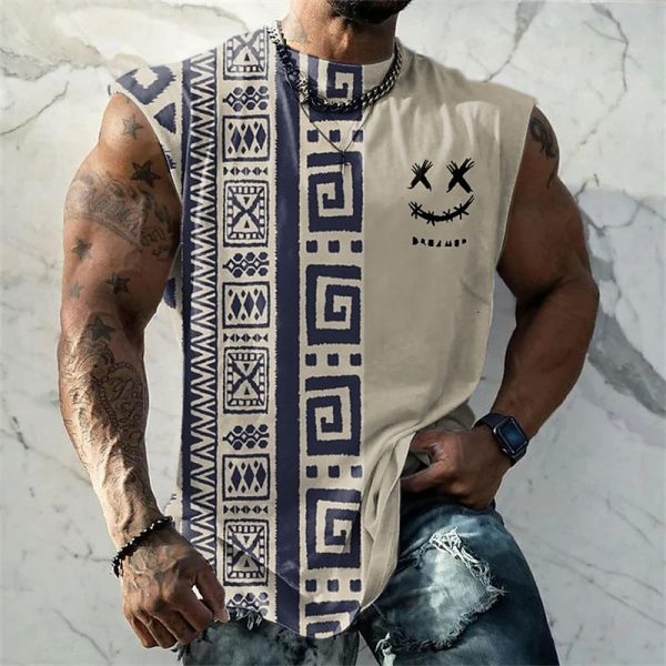 Smile Face Graphic Vest Sleeveless Crew Neck 3D Print Daily Sports Muscle Tee - Image 12