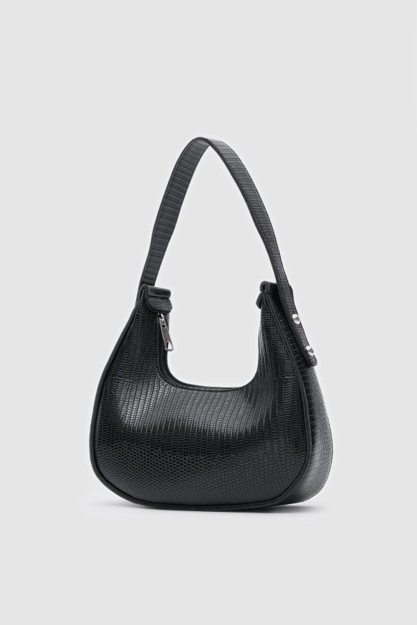 Elegant Black Textured Shoulder Bag - Image 3