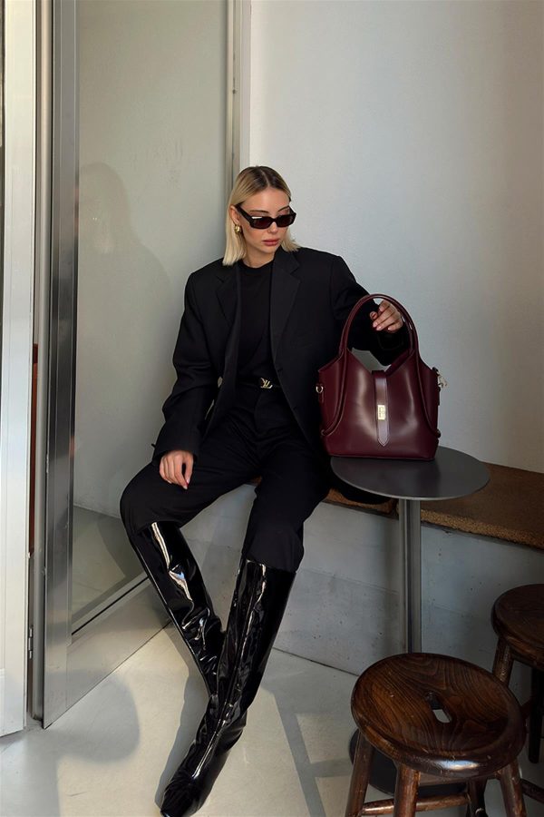 Elegant Burgundy Faux Leather Handbag - Image 10