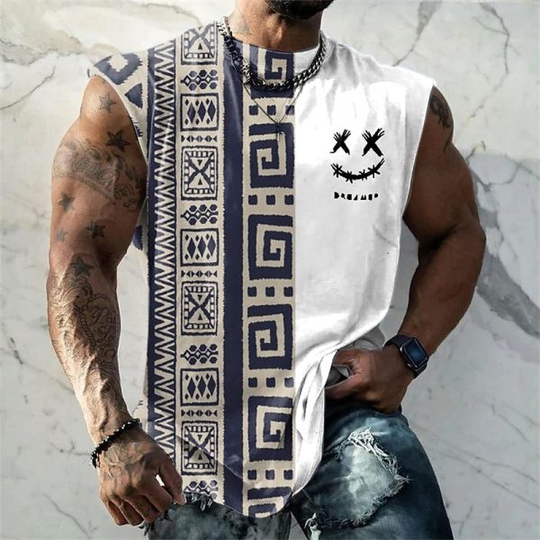 Smile Face Graphic Vest Sleeveless Crew Neck 3D Print Daily Sports Muscle Tee - Image 15