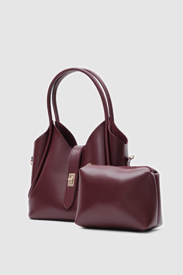 Elegant Burgundy Faux Leather Handbag - Image 2