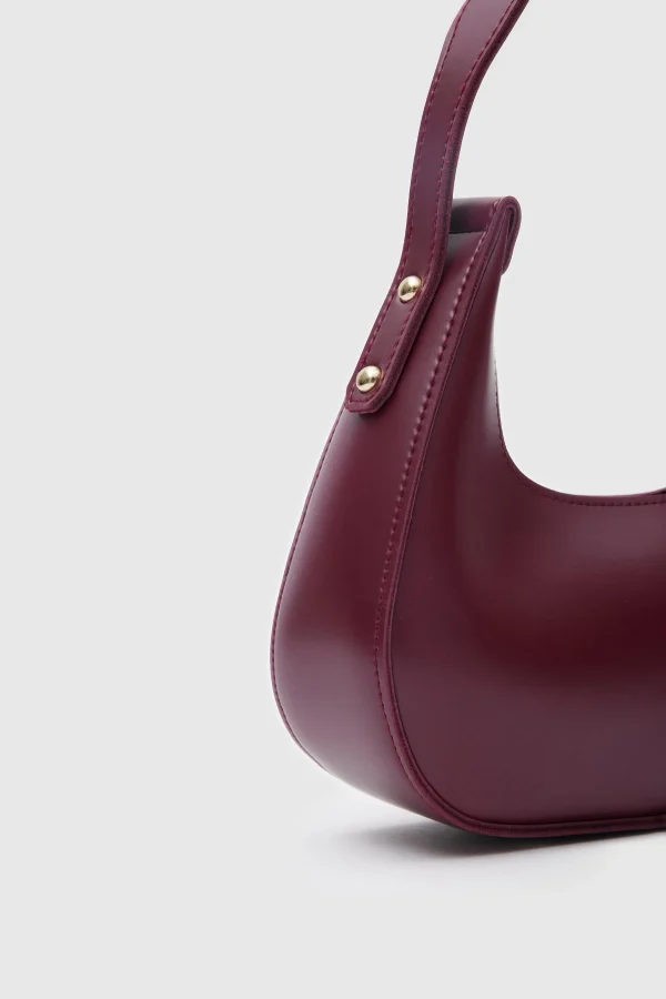 Sleek Burgundy Faux Leather Shoulder Bag - Image 3