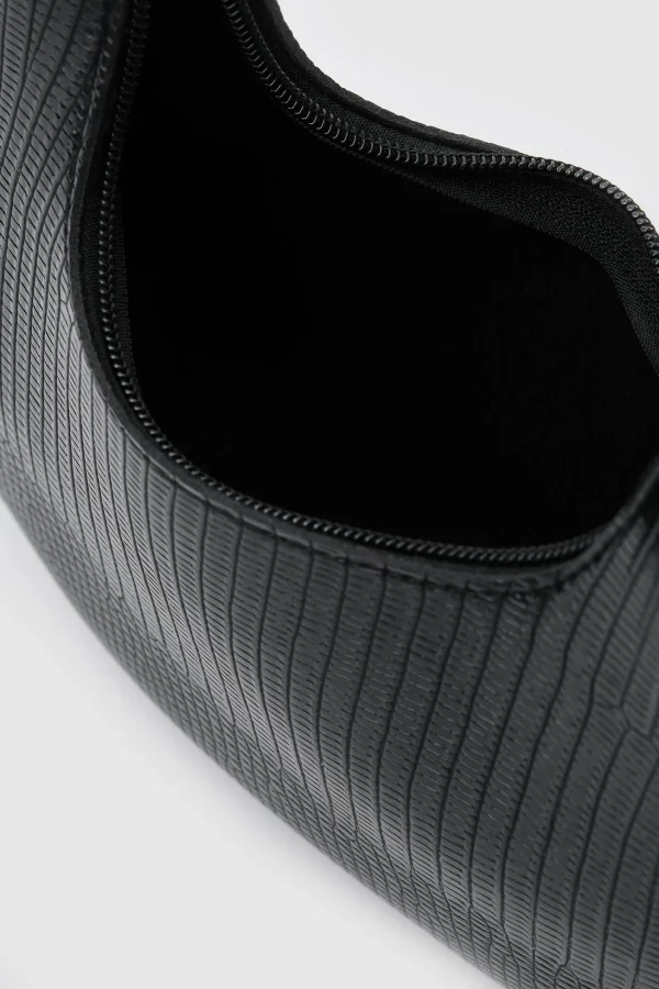 Elegant Black Textured Shoulder Bag - Image 5