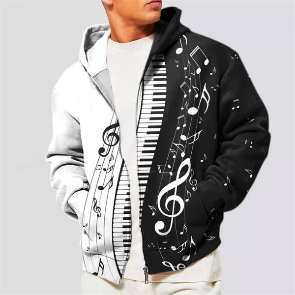 Music Notes Graphic Full Zip Hoodie