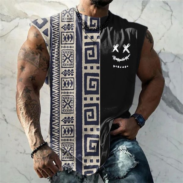 Smile Face Graphic Vest Sleeveless Crew Neck 3D Print Daily Sports Muscle Tee - Image 3