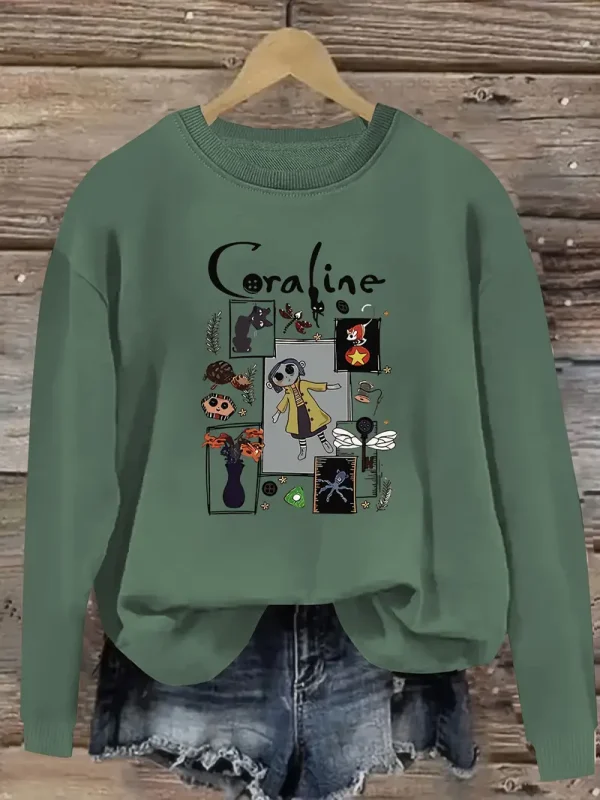 Coral Sea Cartoon Print Casual Round Neck Long Sleeve Shirt