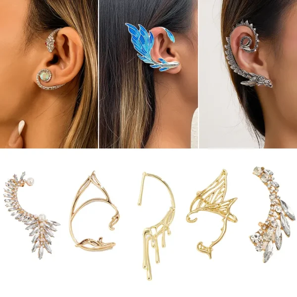 Geometric Pearl Rhinestone Ear Clips - Image 3