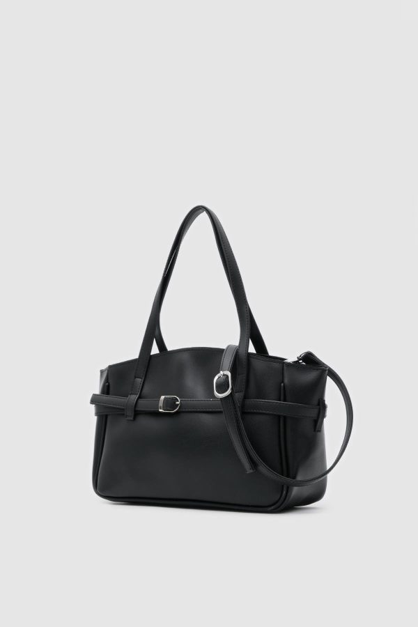 Elegant Black Faux Leather Tote Bag - Image 3