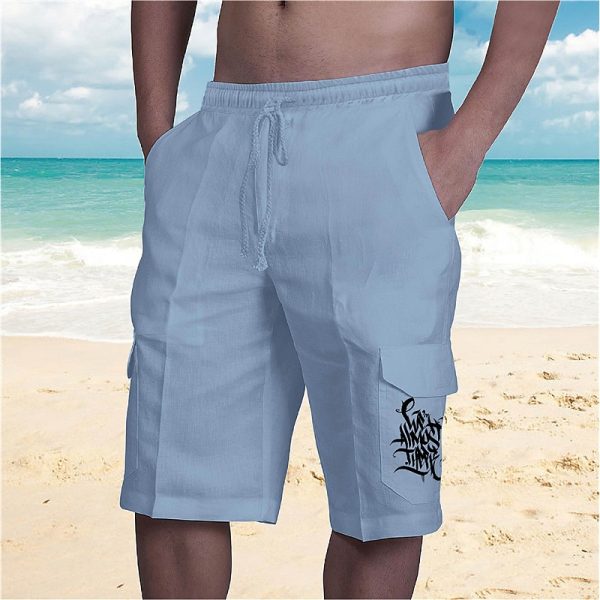 Multi-Pocket Cargo Shorts, Graffiti Print, Classic Style - Image 6