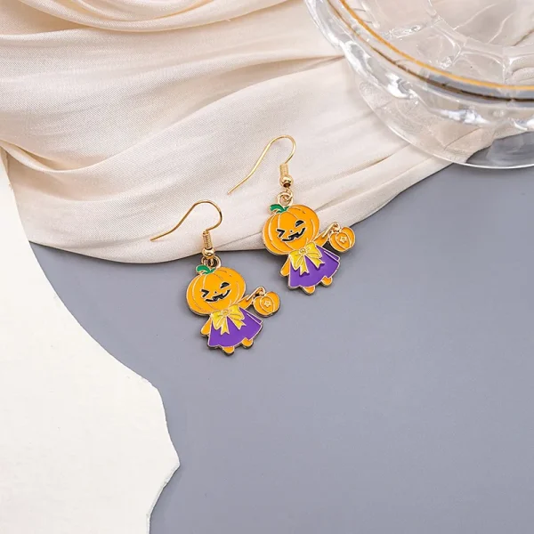 Pumpkin Spider Enamel Earrings - Image 2