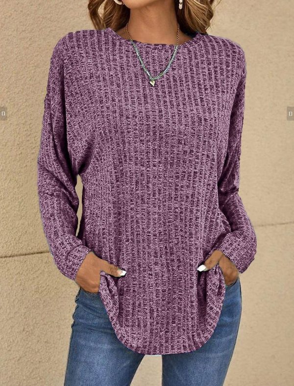 Oversized Crew Neck Ribbed Knit Sweater Black & Pink Everyday Top - Image 5