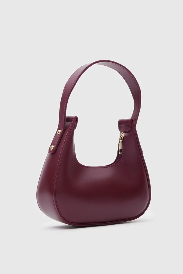 Sleek Burgundy Faux Leather Shoulder Bag - Image 2