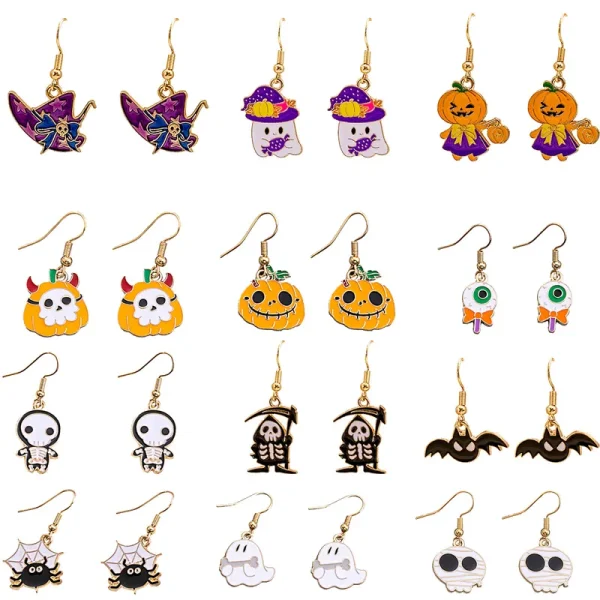 Pumpkin Spider Enamel Earrings - Image 17