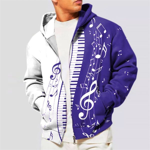 Music Notes Graphic Full Zip Hoodie - Image 2
