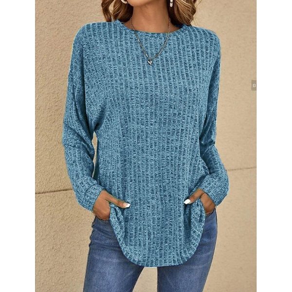 Oversized Crew Neck Ribbed Knit Sweater Black & Pink Everyday Top - Image 8