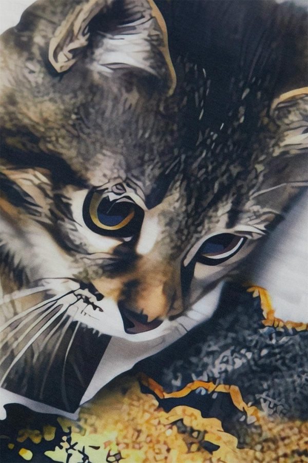 Cat Print Fashion Long Sleeve Tee - Image 5