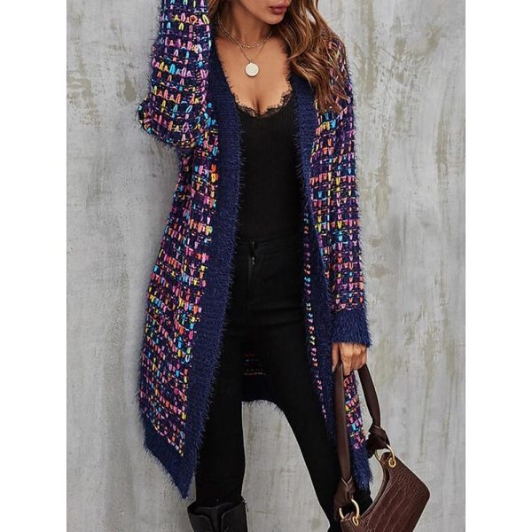 Open Front Gradient Cardigan Blue & Purple Stylish Knitted Top - Image 5