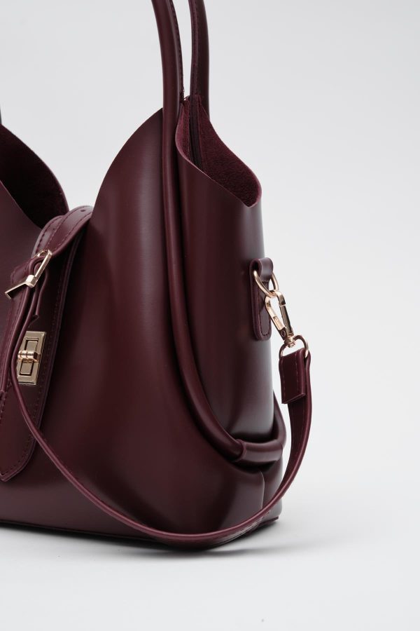 Elegant Burgundy Faux Leather Handbag - Image 11