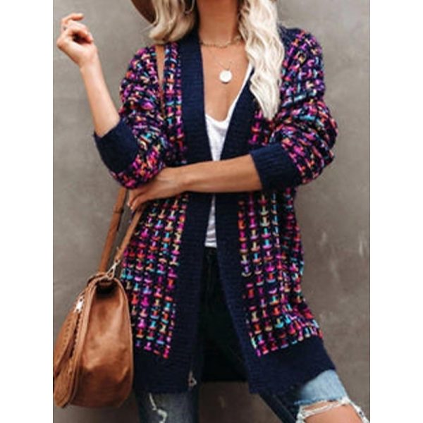Open Front Gradient Cardigan Blue & Purple Stylish Knitted Top - Image 2