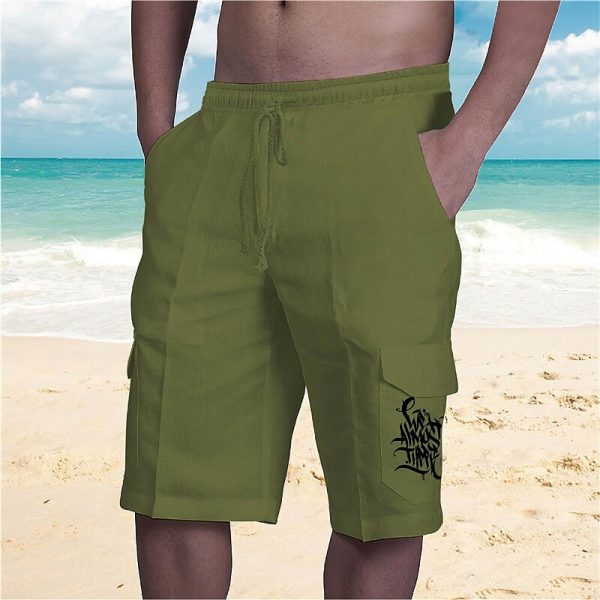Multi-Pocket Cargo Shorts, Graffiti Print, Classic Style - Image 3