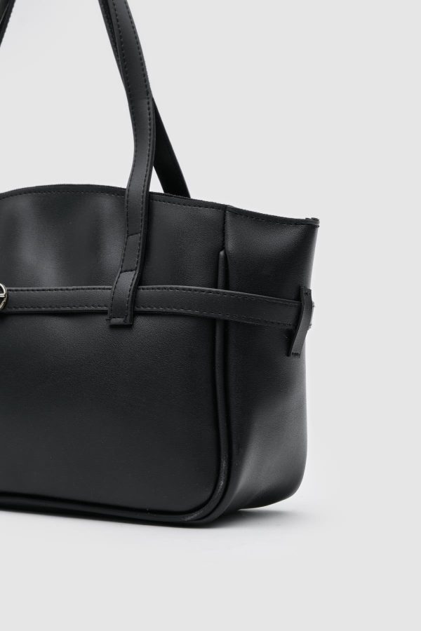 Elegant Black Faux Leather Tote Bag - Image 5