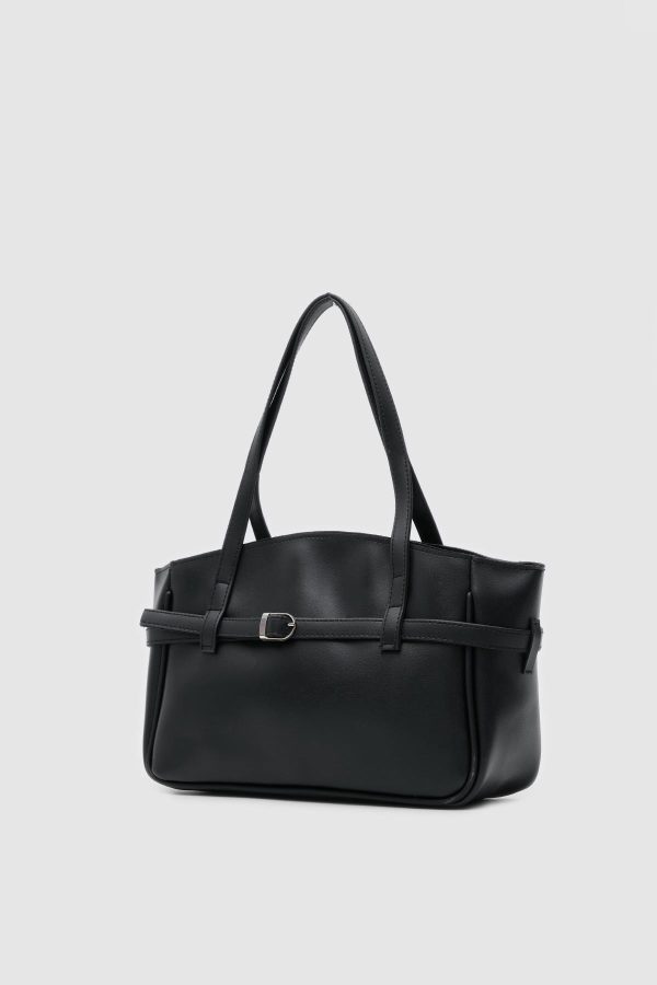 Elegant Black Faux Leather Tote Bag - Image 2