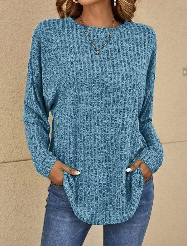 Oversized Crew Neck Ribbed Knit Sweater Black & Pink Everyday Top - Image 4