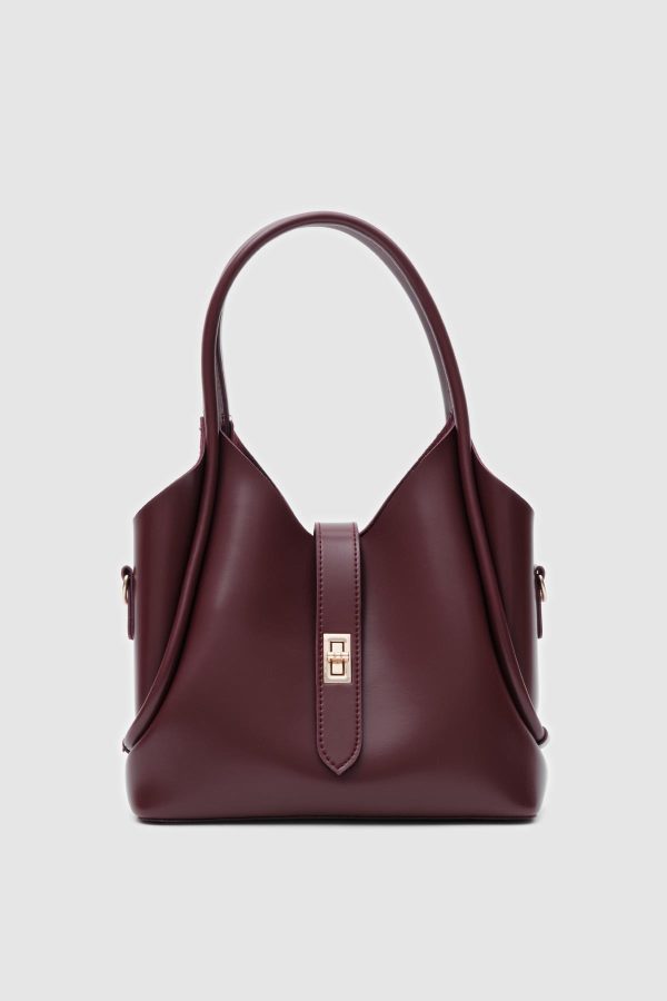 Elegant Burgundy Faux Leather Handbag - Image 3