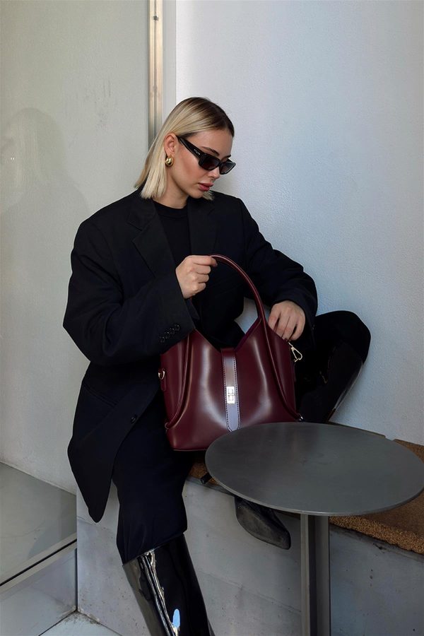 Elegant Burgundy Faux Leather Handbag - Image 13
