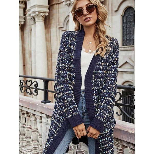 Open Front Gradient Cardigan Blue & Purple Stylish Knitted Top - Image 6