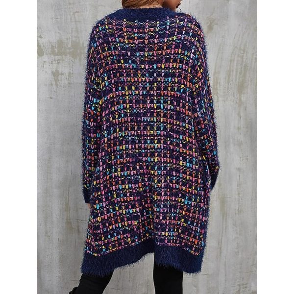 Open Front Gradient Cardigan Blue & Purple Stylish Knitted Top - Image 3