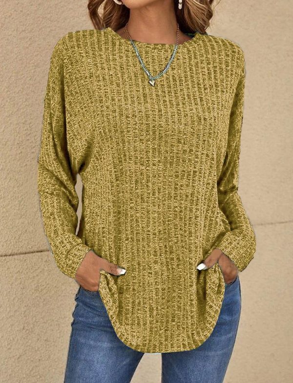 Oversized Crew Neck Ribbed Knit Sweater Black & Pink Everyday Top - Image 6