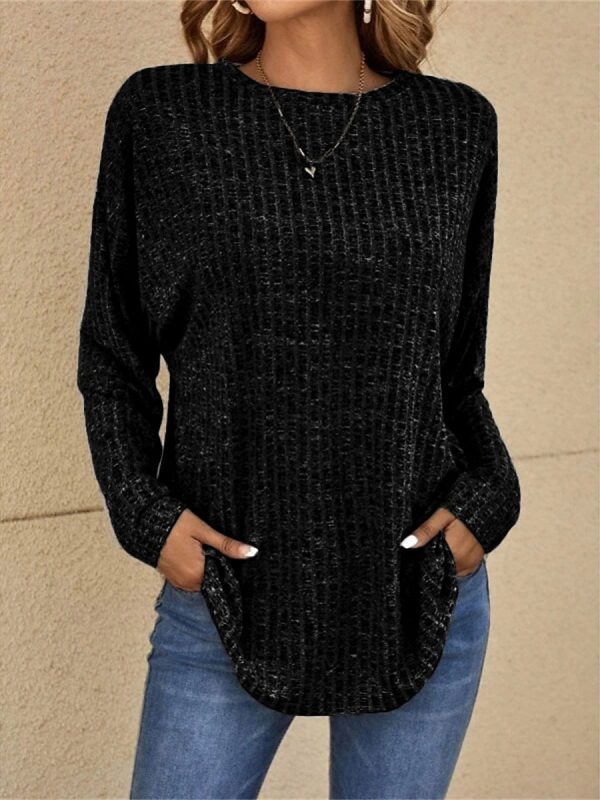 Oversized Crew Neck Ribbed Knit Sweater Black & Pink Everyday Top