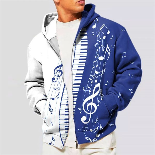Music Notes Graphic Full Zip Hoodie - Image 3