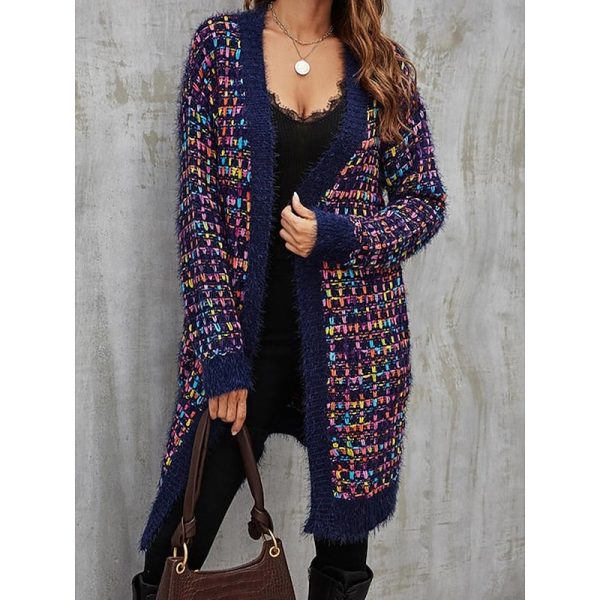 Open Front Gradient Cardigan Blue & Purple Stylish Knitted Top - Image 4
