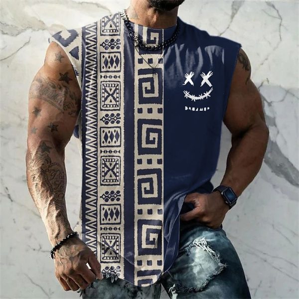 Smile Face Graphic Vest Sleeveless Crew Neck 3D Print Daily Sports Muscle Tee - Image 13