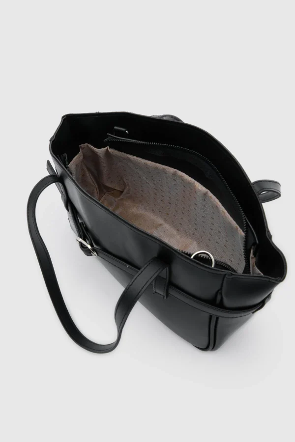 Elegant Black Faux Leather Tote Bag - Image 6