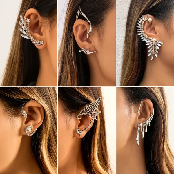 Geometric Pearl Rhinestone Ear Clips - Image 23