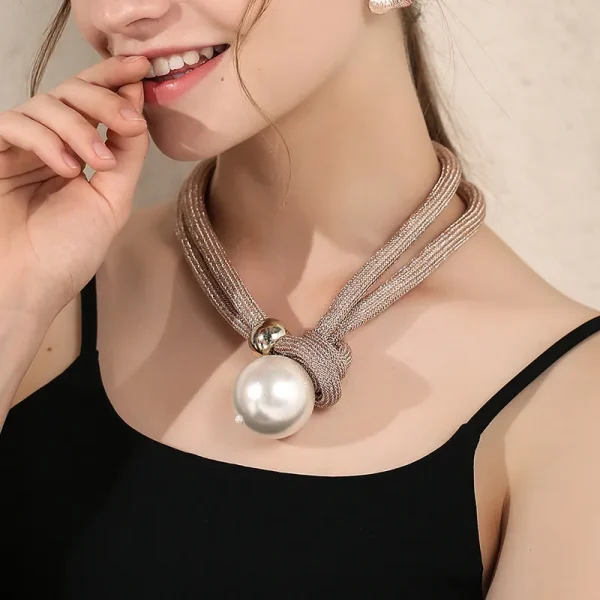 Knotted Rope Necklace with Oversized Pearl Accent - Image 7