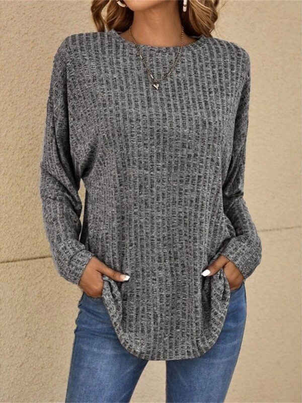 Oversized Crew Neck Ribbed Knit Sweater Black & Pink Everyday Top - Image 7