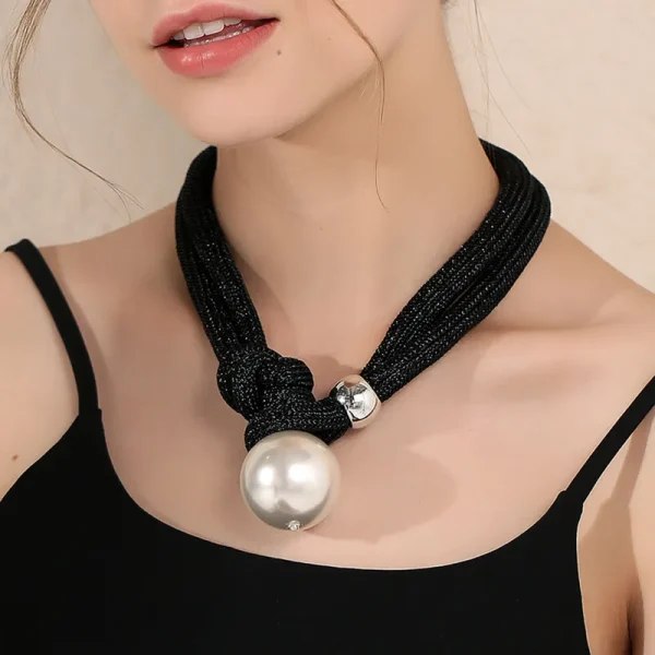 Knotted Rope Necklace with Oversized Pearl Accent - Image 2