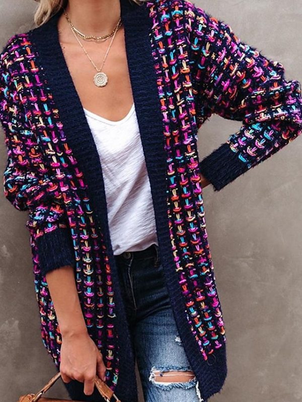Open Front Gradient Cardigan Blue & Purple Stylish Knitted Top - Image 8