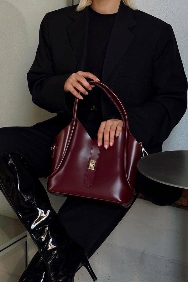 Elegant Burgundy Faux Leather Handbag - Image 6