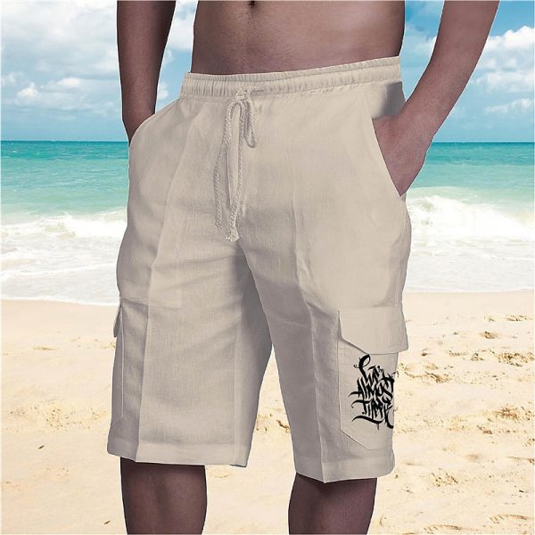 Multi-Pocket Cargo Shorts, Graffiti Print, Classic Style
