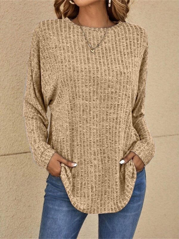 Oversized Crew Neck Ribbed Knit Sweater Black & Pink Everyday Top - Image 2