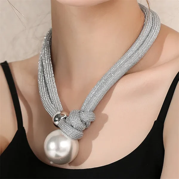 Knotted Rope Necklace with Oversized Pearl Accent - Image 8